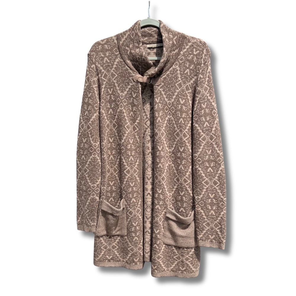 Chiaramente Brown and Tan Wool Blend Long Sleeve Front Tunic Cardigan